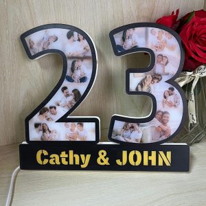 UnusualStandout Personalized Couple Anniversary Photo Collage Lamp