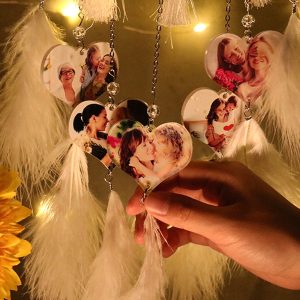 UnusualStandout Personalized Heart Photo Feather Dream Catcher Decoration