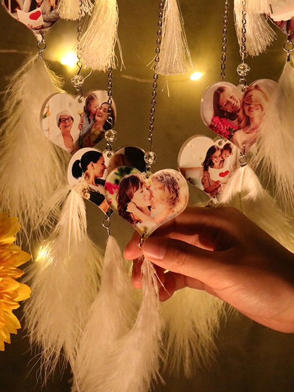 UnusualStandout Personalized Heart Photo Feather Dream Catcher Decoration