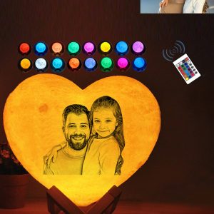 UnusualStandout Personalized Heart Photo Moon 3D Lamp 16 Colors