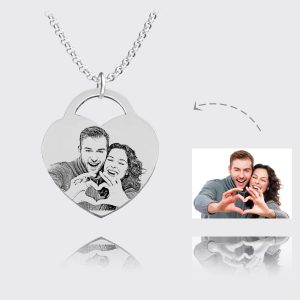 UnusualStandout Personalized Photo Heart Lock Necklace Silver