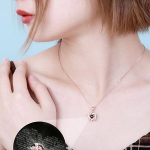 UnusualStandout Personalized Photo Projection Heart In Heart Necklace