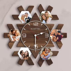 UnusualStandout Personalized Photo Snowflake Wooden Clock