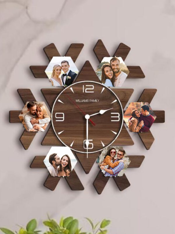 UnusualStandout Personalized Photo Snowflake Wooden Clock