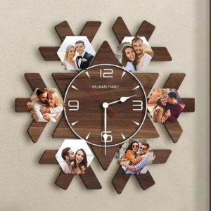 UnusualStandout Personalized Photo Snowflake Wooden Clock