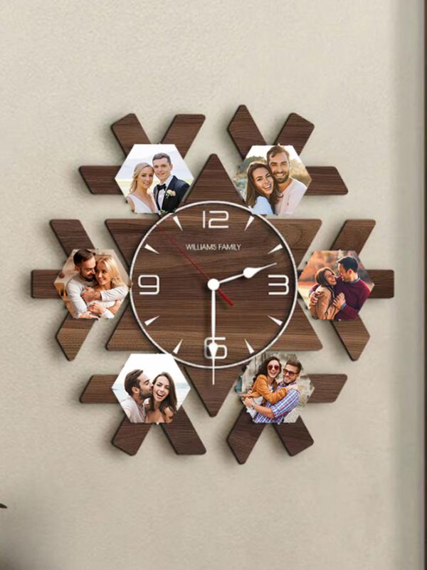 UnusualStandout Personalized Photo Snowflake Wooden Clock