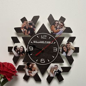 UnusualStandout Personalized Photo Snowflake Wooden Clock