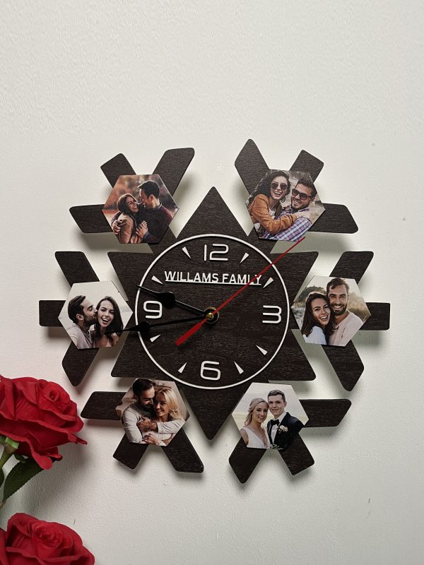 UnusualStandout Personalized Photo Snowflake Wooden Clock