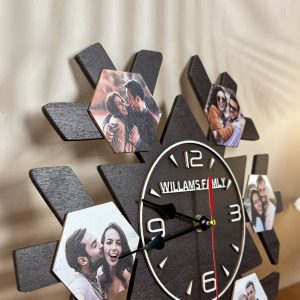 UnusualStandout Personalized Photo Snowflake Wooden Clock