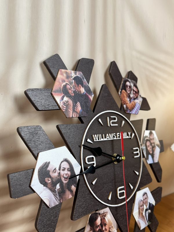 UnusualStandout Personalized Photo Snowflake Wooden Clock