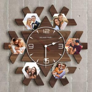 UnusualStandout Personalized Photo Snowflake Wooden Clock