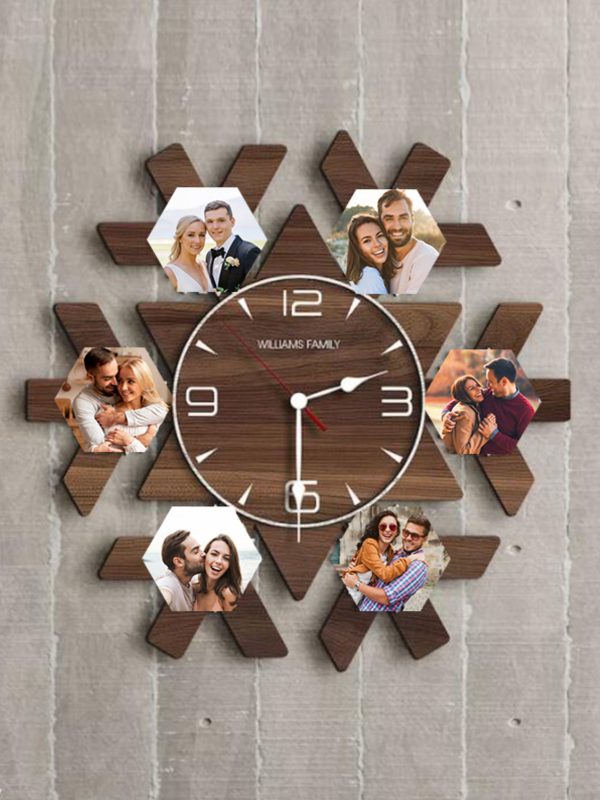 UnusualStandout Personalized Photo Snowflake Wooden Clock