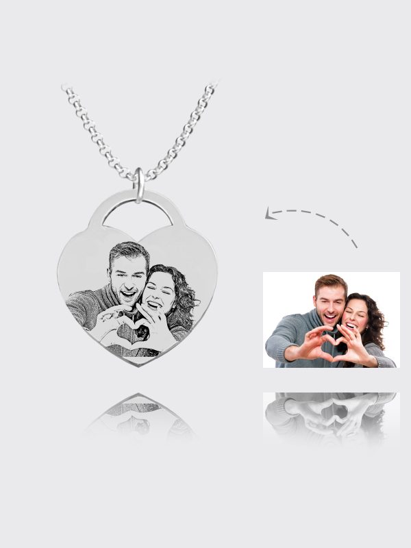 UnusualStandout #1 Personalized Photo Heart Lock Necklace Silver