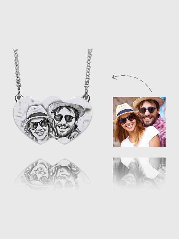 UnusualStandout #10 Personalized 2-Hearts Picture Necklace Sterling Silver