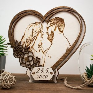 UnusualStandout #102 Custom Engraved Portrait Heart Shape Wooden Photo Frame