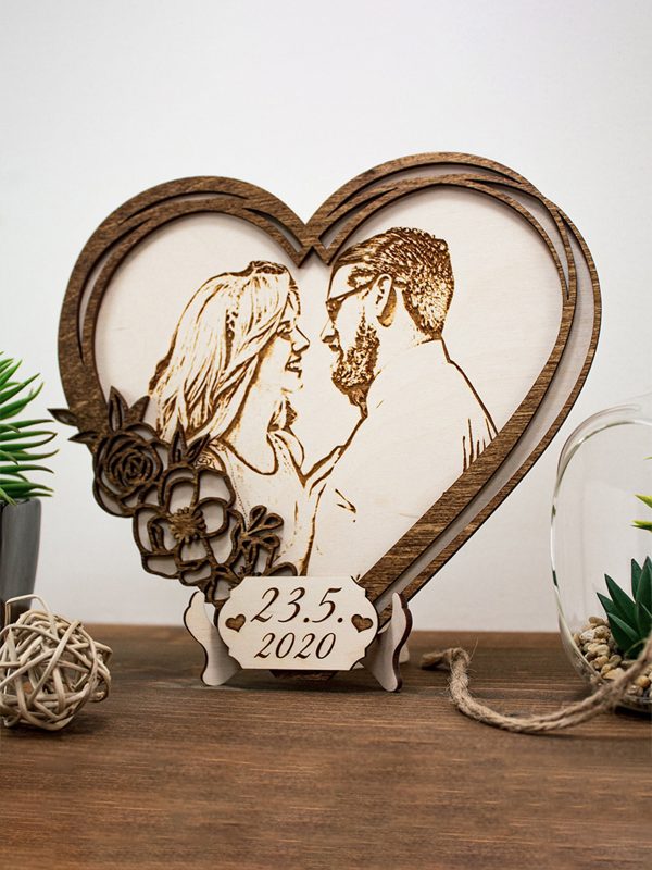 UnusualStandout #102 Custom Engraved Portrait Heart Shape Wooden Photo Frame