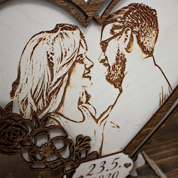 UnusualStandout #102 Custom Engraved Portrait Heart Shape Wooden Photo Frame