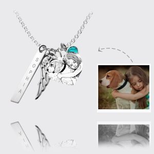 UnusualStandout #11 Personalized Heart Photo Necklace with Angel Wings