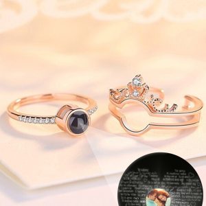 UnusualStandout #111 Personalized Photo Crown Projection Ring Set