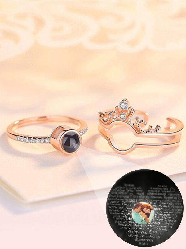 UnusualStandout #111 Personalized Photo Crown Projection Ring Set