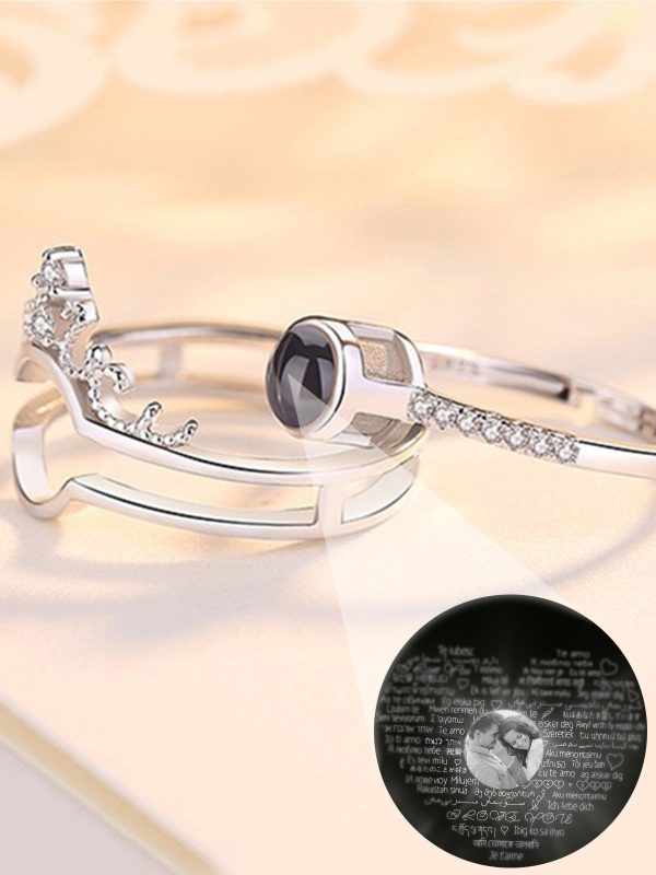 UnusualStandout #111 Personalized Photo Crown Projection Ring Set