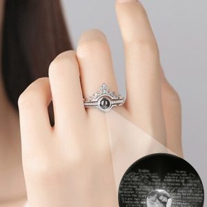 UnusualStandout #111 Personalized Photo Crown Projection Ring Set