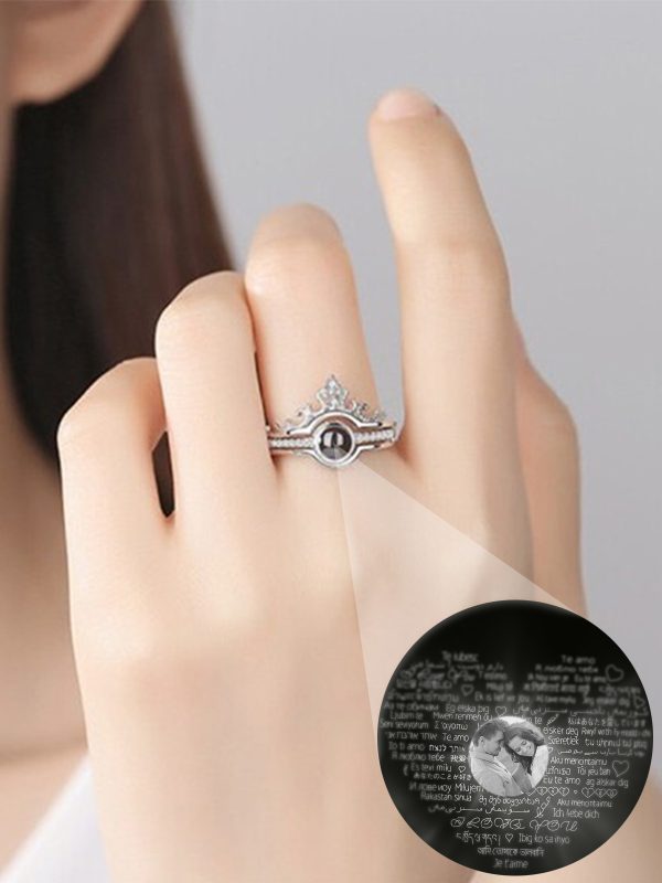 UnusualStandout #111 Personalized Photo Crown Projection Ring Set