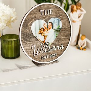 UnusualStandout #114 Personalized Heart Photo Couple Wooden Last Name Gift