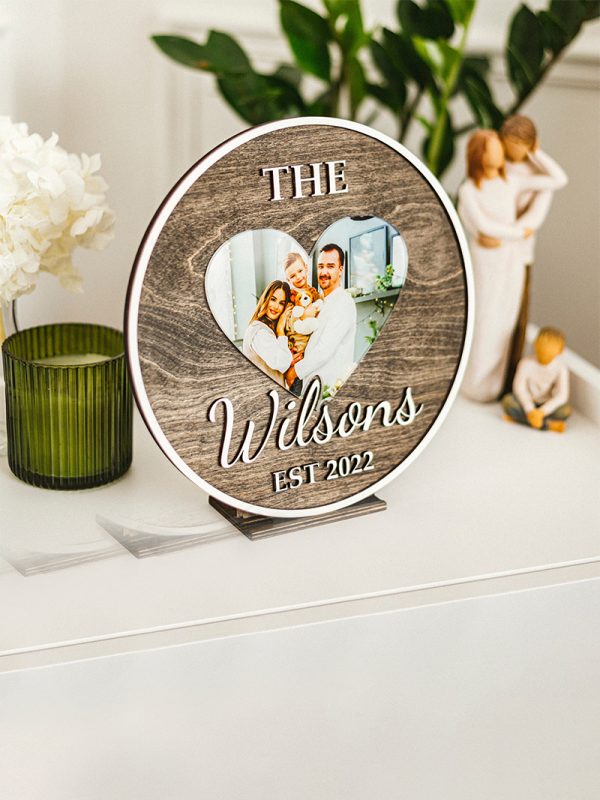 UnusualStandout #114 Personalized Heart Photo Couple Wooden Last Name Gift