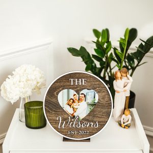 UnusualStandout #114 Personalized Heart Photo Couple Wooden Last Name Gift