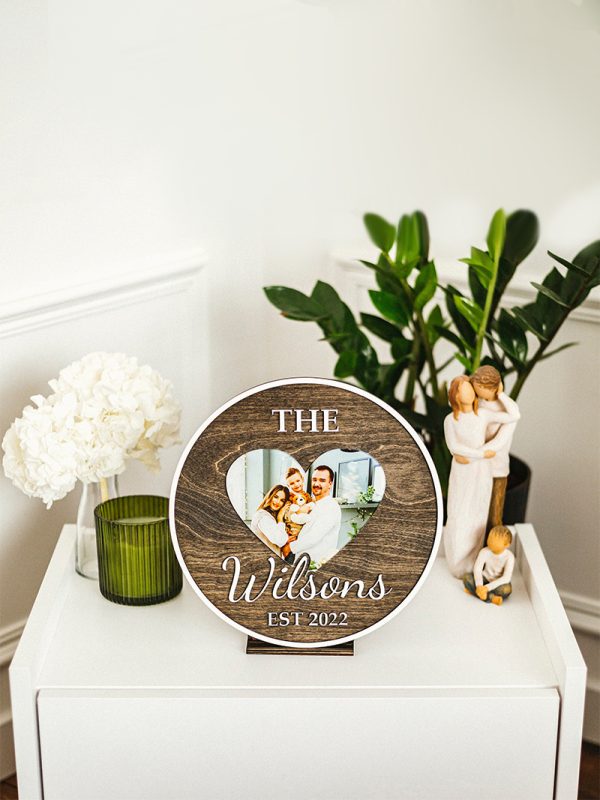 UnusualStandout #114 Personalized Heart Photo Couple Wooden Last Name Gift