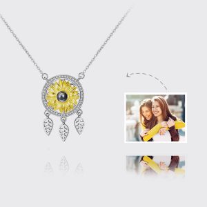 UnusualStandout #119 Personalized Photo Projection Necklace - Dream Catcher Flower