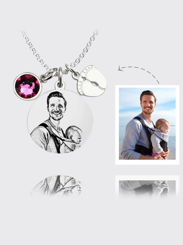 UnusualStandout #12 Personalized Round Photo Necklace with Baby Feet