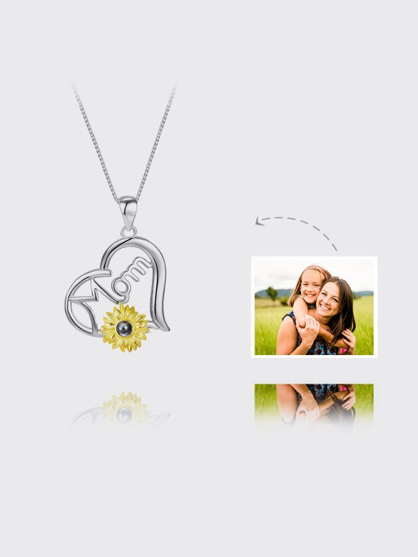 UnusualStandout #125 Personalised Mom Photo Projection Necklace - Heart shaped