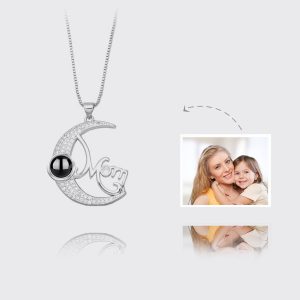 UnusualStandout #126 Personalised Mom Photo Projection Necklace - Moon shaped