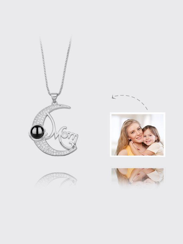 UnusualStandout #126 Personalised Mom Photo Projection Necklace - Moon shaped