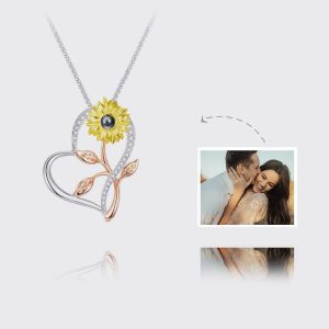 UnusualStandout #128 Personalized Photo Projection Necklace - Love Sunflower