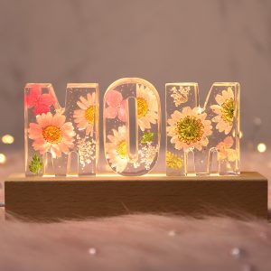 UnusualStandout #13 Gift For MOM - Personalized Custom Initial Pressed Real Flower Night Light