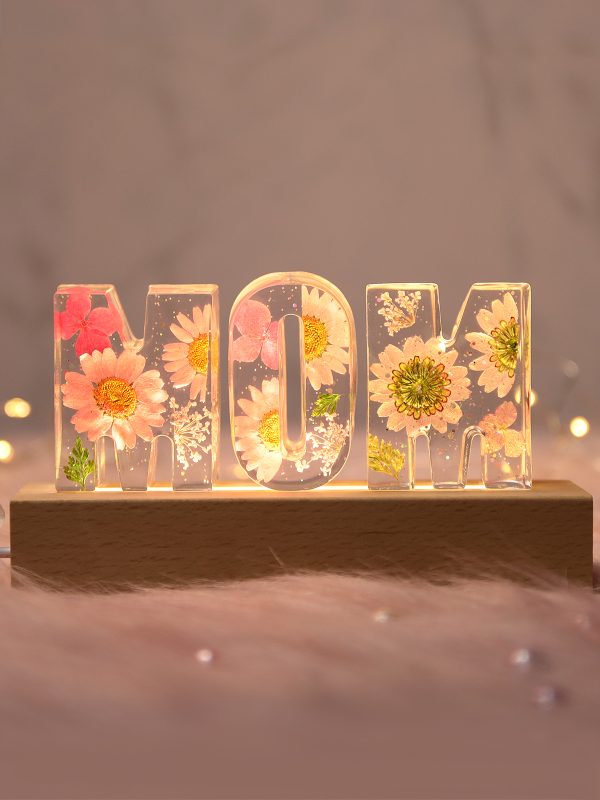 UnusualStandout #13 Gift For MOM - Personalized Custom Initial Pressed Real Flower Night Light