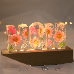 UnusualStandout #13 Gift For MOM - Personalized Custom Initial Pressed Real Flower Night Light