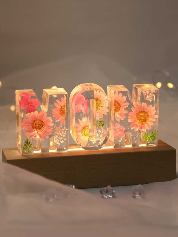 UnusualStandout #13 Gift For MOM - Personalized Custom Initial Pressed Real Flower Night Light