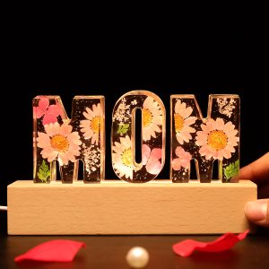 UnusualStandout #13 Gift For MOM - Personalized Custom Initial Pressed Real Flower Night Light