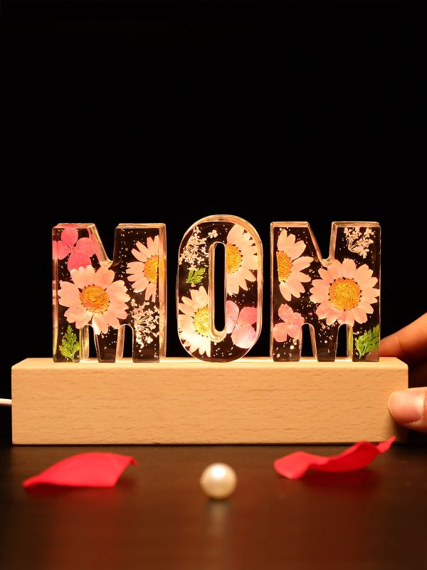 UnusualStandout #13 Gift For MOM - Personalized Custom Initial Pressed Real Flower Night Light