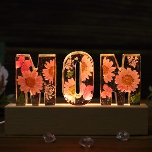 UnusualStandout #13 Gift For MOM - Personalized Custom Initial Pressed Real Flower Night Light