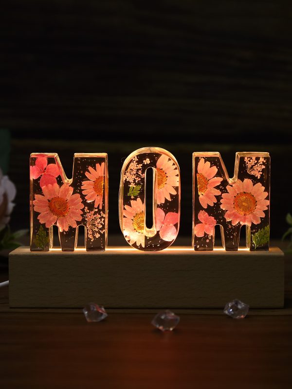 UnusualStandout #13 Gift For MOM - Personalized Custom Initial Pressed Real Flower Night Light