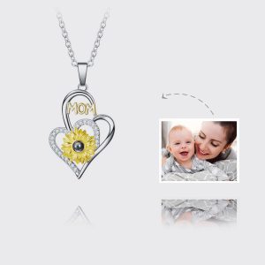 UnusualStandout #130 Personalized Mom Photo Projection Necklace - Double Heart