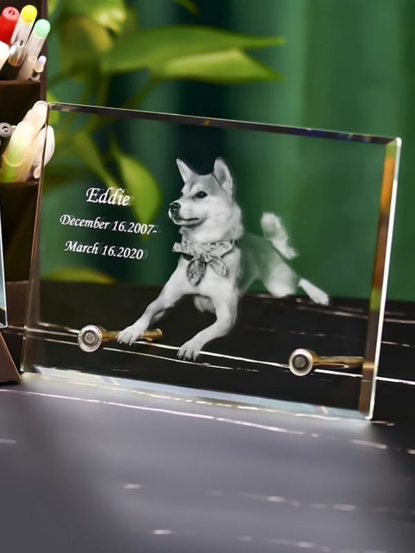 UnusualStandout #147 Custom 3D Photo Pet Memorial Crystal Plaque for Dogs