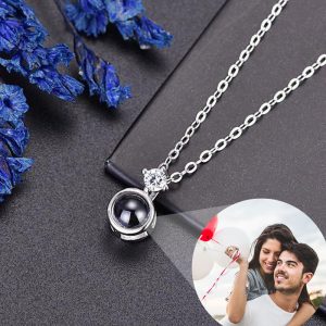 UnusualStandout #152 Personalized Photo Projection Necklace With Rhinestone