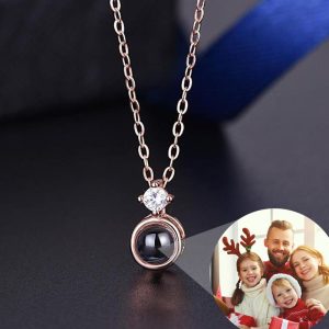 UnusualStandout #152 Personalized Photo Projection Necklace With Rhinestone