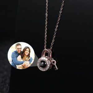 UnusualStandout #155 Personalized Photo Projection Necklace-lock & Key